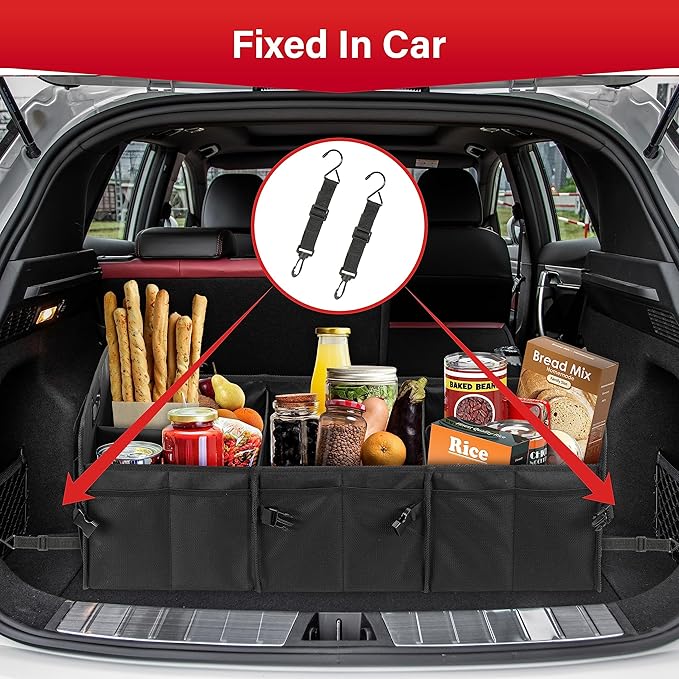 Simple Deluxe Car Trunk Organizer, Multi Compartments Collapsible Trunk Storage, Anti-slip, Waterproof 600D Oxford Polyester,