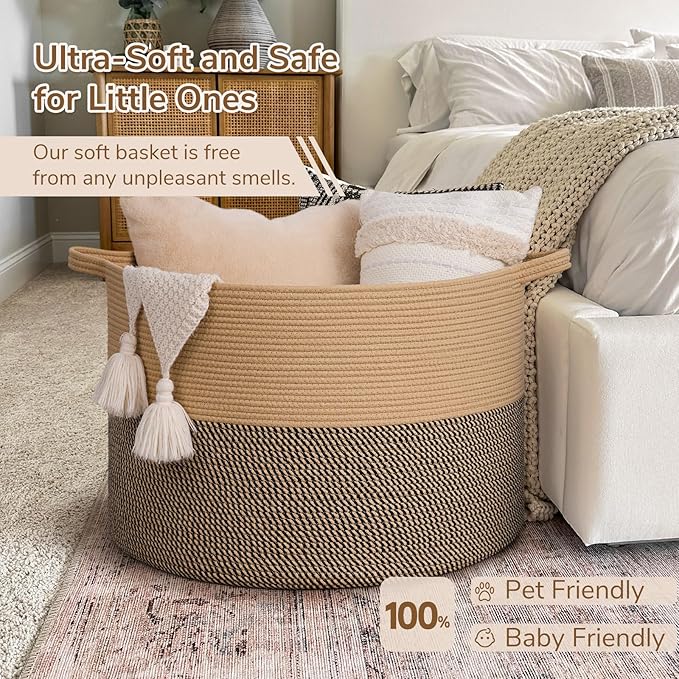 INDRESSME 115L Extra Large Blanket Basket, Woven Baskets for Storage, Wicker Storage Basket for Organizing Woven Laundry Bask
