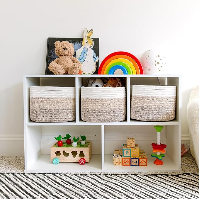 NaturalCozy Storage Cubes 9”x9”x7”Cotton Rope Woven Baskets for Organizing 3-Pack | 9 Inch Cube Storage Bin | Small Basket fo
