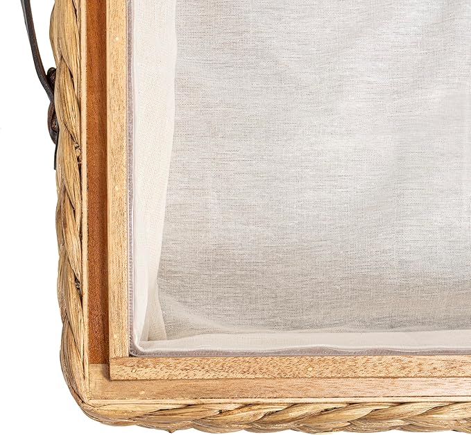 happimess BSK1006A 26.38" Chett Minimalist Hand-Woven Hyacinth/Wood Underbed Storage Bin with Wheels and Handles for Storage 