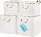 OrganiHaus 12x12 Cube Storage Bins 4 Pack, Foldable Cube Storage Organizer w/ Rope Handles, Collapsible Fabric Bins for Toys,