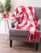 DII Buffalo Check Collection Rustic Farmhouse Throw Blanket with Tassles, 50x60, Red/White