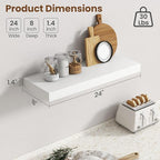 24 Inch Floating Shelves for Wall, 8 Inch Deep Floating Shelf for Storage & Display, Rustic Wall Mounted Shelf with Invisible