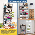 Sundaze Shoe Rack - 10 Tier Shoe Rack for Front Door Entrance, Sturdy Tall Shoe Organizer for Closet, Bedroom, Entryway, Gara