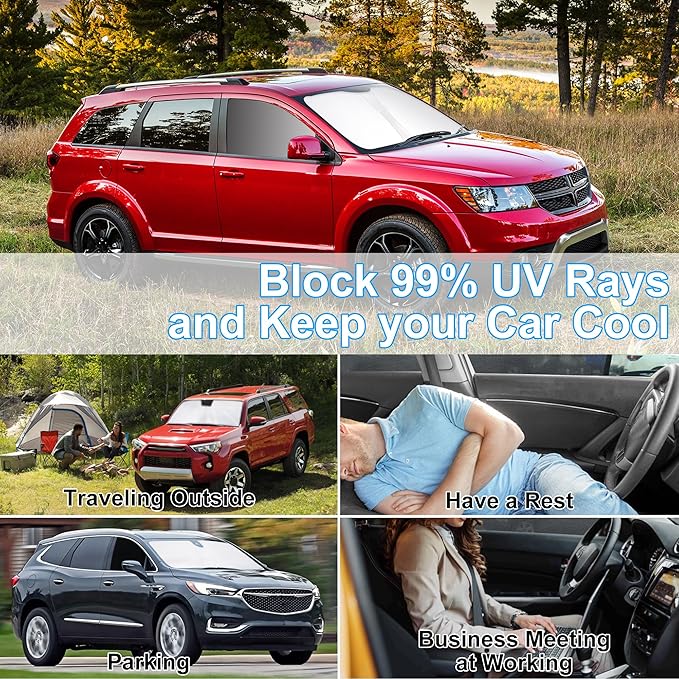 3PCS Car Window Shades Front Windshield Sun Shade Foldable Window Shade Custom Fit for Do-dge Journey 2009-2020 Accessories Car Shades for Front Windows Anti-UV Rays Block Heat