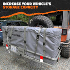 Mockins 60"x20"x6" Gray Heavy Duty Trailer Hitch Cargo Carrier & 16 CuFt Waterproof Cargo Bag for Hitch Carrier | 500 Lbs. Capacity Folding Luggage Rack for SUV Car Truck Van & RV w/Cargo Accessories