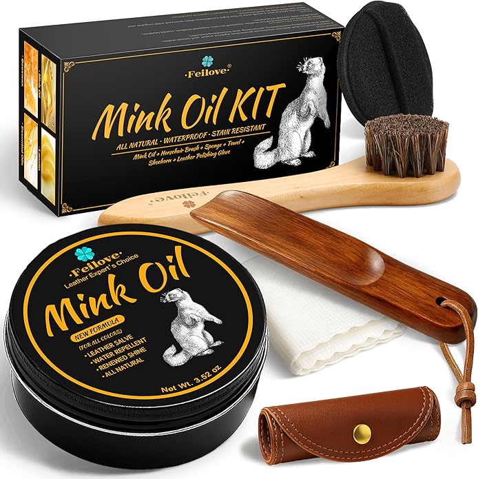 Feilove 4-in-1 Mink Oil Leather Conditioner and Cleaner 3.52 oz - Premium Waterproof Formula for Boots and Shoes