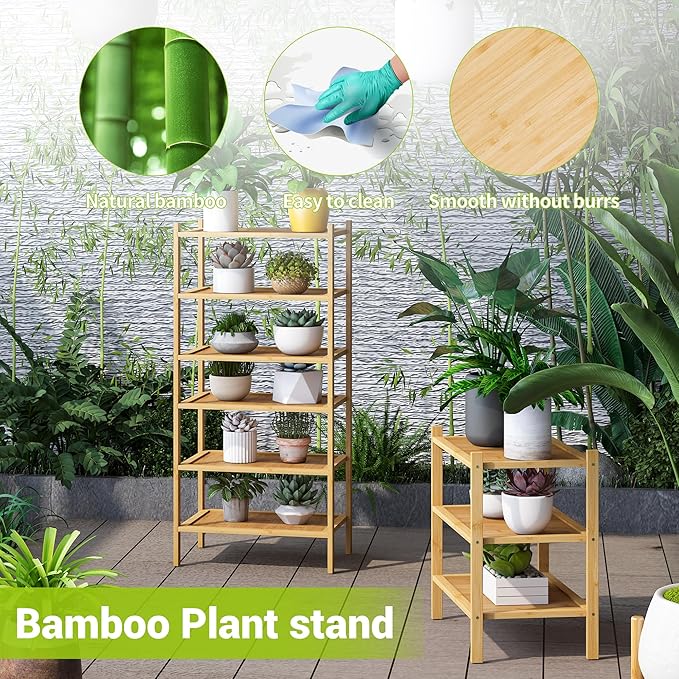 BMOSU 6-Tier Bamboo Small Shoe Rack Premium Stackable Shoe Shelf Storage Organizer for Hallway Closet Living Room Entryway Or
