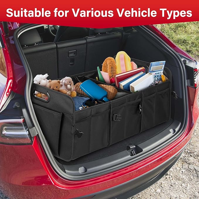 Simple Deluxe Car Trunk Organizer, Multi Compartments Collapsible Trunk Storage, Anti-slip, Waterproof 600D Oxford Polyester,