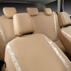 CAR PASS Bling Diamond Car Seat Covers Full Set, Shining Glitter Rhinestone Waterproof Faux Leather Interior Sets Universal Fit Automotive Glitter Crystal Sparkle Strips for Cute Women Girl, Beige