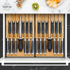 VaeFae Adjustable Bamboo Drawer Dividers and Bamboo Knife Drawer Organizer Bundle
