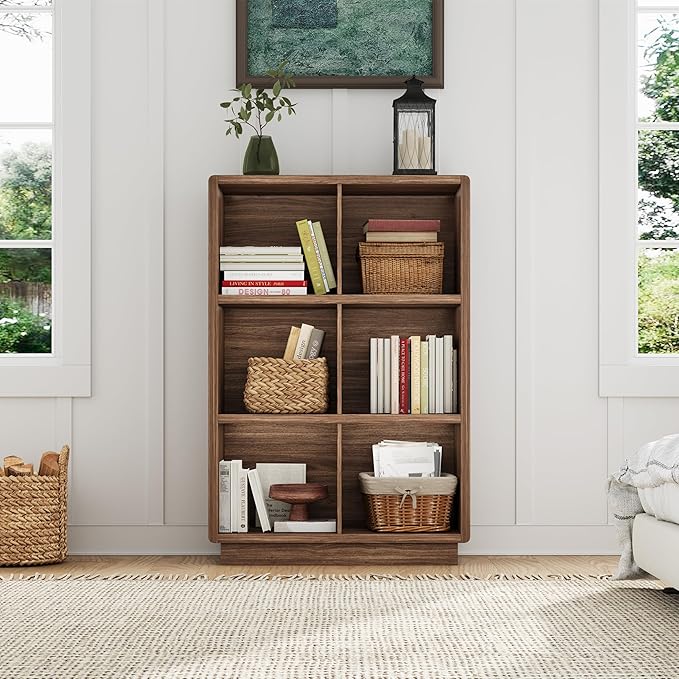 ChooChoo 3-Tier Bookshelf, 6 Cube Storage Organizer, Wooden Bookcase with Storage, Cube Storage Bookshelf for Bedroom and Hom