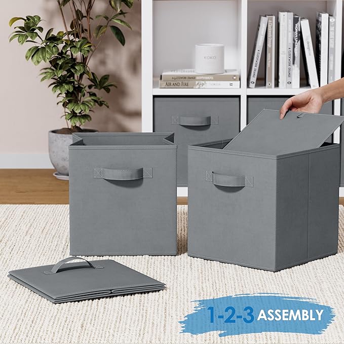 Storage Cubes Pack Of 8 - Standard Size Cube Storage Bin 10.5x10.5x11 With Dual Handles For Easy Carrying- Fabric Storage Bin