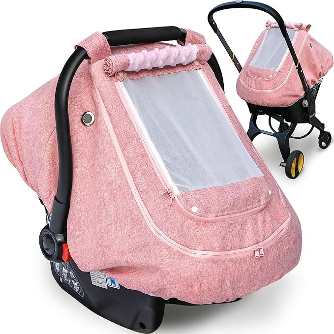 Waterproof Baby Car Seat Cover，YVMVDV Patented Pink Cold Weather Carseat Cover for Babies,Infant Car Seat Cover Canopy for Gi