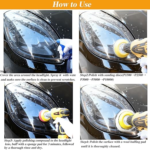 134Pcs Sandpaper 3Inch Sanding Disc Drill Polishing Kit, Wet Sanding Paper Headlight Restoration Kit, 60-10000Grit Hook & Loo
