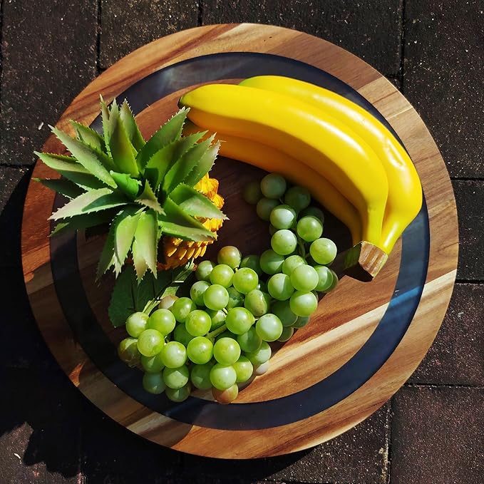 16-inch Wooden Lazy Susan Turntable Acacia Wood & Epoxy Resin Rotating Serving Tray Large Decorative Tray for Kitchen Cabinet