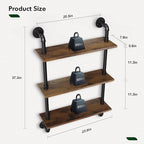 Merapi 24" Industrial Floating Shelves, Pipe Shelves for Wall, 3 Tier Rustic Wood Wall Shelves for Home Décor, Bedroom, Livin