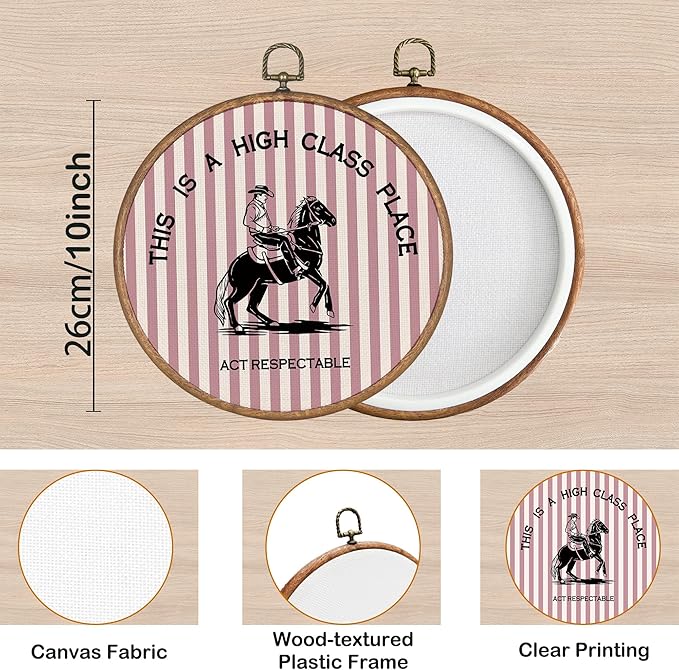 KSDUT Western Cowboy Wall Art Decor - Pink Stripe Preppy Trendy Southwestern Wall Art Canvas Frame Hanging Prints, Foyer Entr
