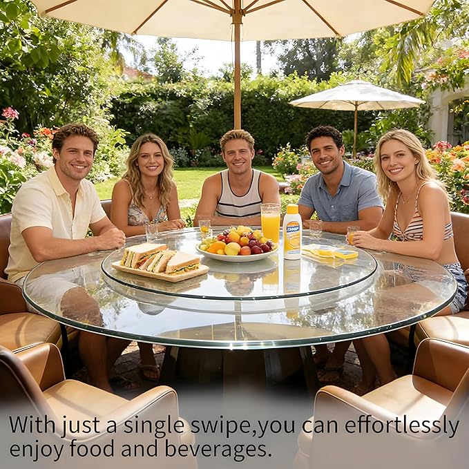 40" Glass Lazy Susan for Dining Table, Glass Turntable Table Centerpiece with 6 Rotating Wheels, 360° Smooth and Silent Spin 