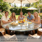 30" Glass Lazy Susan for Dining Table, Glass Turntable Table Centerpiece with 6 Rotating Wheels, 360° Smooth and Silent Spin 