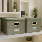 ZICOTO Decorative File Organizer Box Set of 2 - Collapsible Linen Filing Cabinets w/Handles Are Perfect to Store all Your Doc