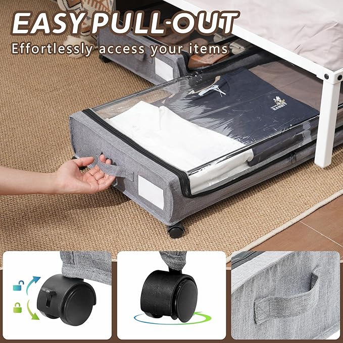 UnderBed Storage Containers, UnderBed Shoe Storage with Wheels, Under Bed Drawers for Clothes Book Blankets, Dorm Bedroom Org