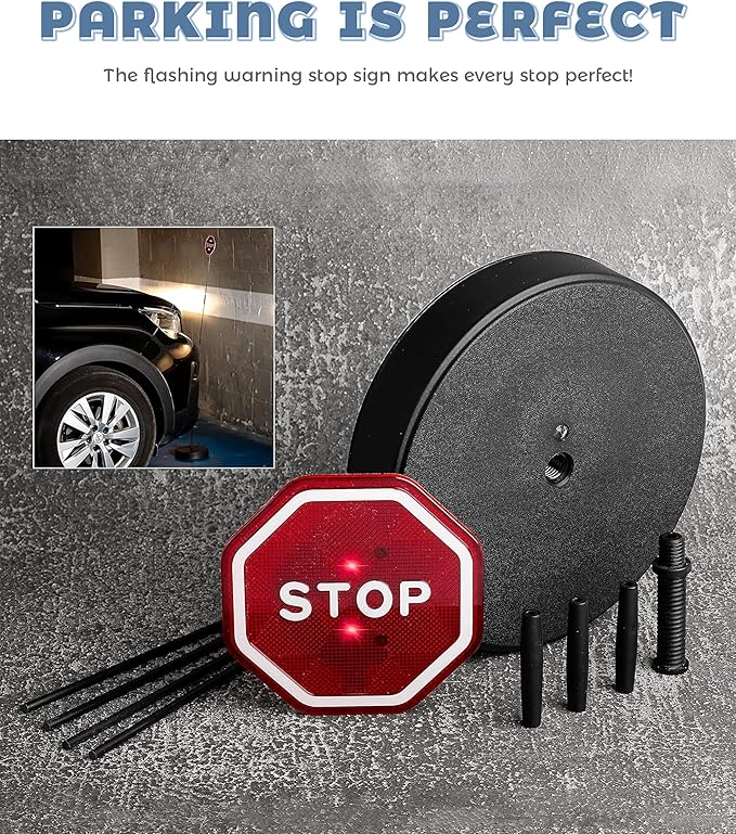 Garage Parking Aid,Garage Stopper for Parking Car,LED Flashing Stop Sign,Car Accessories Warning Adjustable Height Parking Assistant Stop Indicator Sensors for Vehicles,Fits RV,SUV, Cars