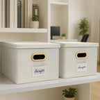 ZICOTO Decorative File Organizer Box Set of 2 - Collapsible Linen Filing Cabinets w/Handles Are Perfect to Store all Your Doc