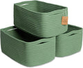 NaturalCozy 13.5”x8.5”x5.5” Rectangle Storage Baskets for Shelves 3 Pack | Cotton Rope Woven Small Baskets for Organizing | S