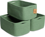 NaturalCozy 13.5”x8.5”x5.5” Rectangle Storage Baskets for Shelves 3 Pack | Cotton Rope Woven Small Baskets for Organizing | S