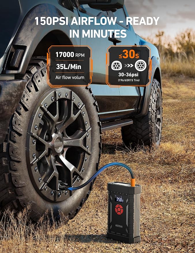 AstroAl A30 Jump Starter with Air Compressor, 4000A &150PSI Portable Car Battery Jump Starter (10.0 Gas/8.0LDiesel) with