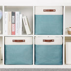 HNZIGE Foldable Storage Cubes & Baskets (3 Pack) - 13 Inch Storage Bin with Leather Handles for Toys, Clothes, Kids, Closet (