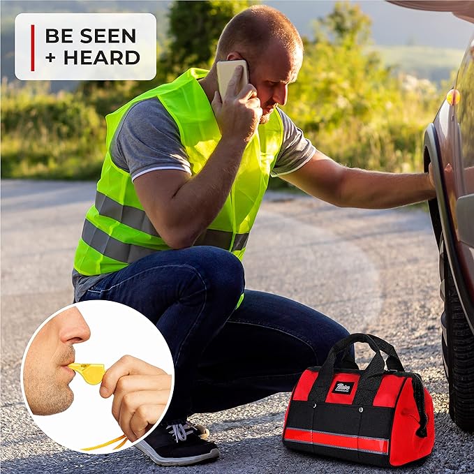 Thrive Car Emergency Kit & Roadside Emergency Car Kit - 104-Piece Set, Red Canvas Bag, Universal Fit - Jumper Cables, Escape 