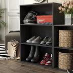 Homes: Inside + Out Apexa 3-Tier Cube Storage Organizer Shelves, Stackable Wood Bookcase Fits Cubby Bins for Organization, Do