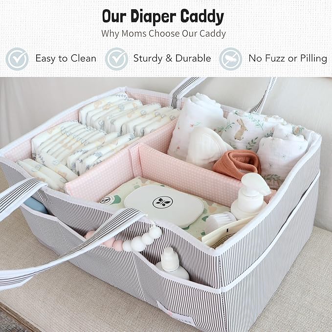 Lily Miles Baby Diaper Caddy - Organizer Tote Bag for Baby Girl Essentials - Baby Shower Basket - Nursery Must Haves - Regist