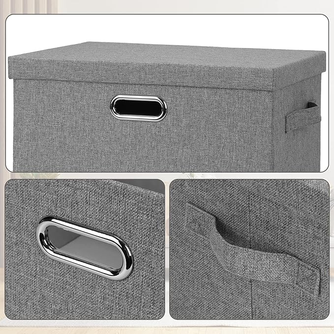 Graciadeco Large 17" 36 Quart Collapsible Stackable Storage Bins with Lids, 5 Packs Gray Foldable Fabric Closet Storage Boxes