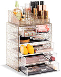 Sorbus Acrylic Makeup Organizer Set, 6-Drawer Vanity & Countertop Cosmetic Storage with Small & Wide Compartments, Glitter Ma