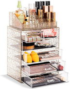 Sorbus Acrylic Makeup Organizer Set, 6-Drawer Vanity & Countertop Cosmetic Storage with Small & Wide Compartments, Glitter Ma