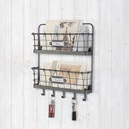 Spectrum Mail and Key Organizer for Wall, Vintage 2-Tier Mail Holder for Wall with 5 Key Hooks, Farmhouse Entryway Key and Ma