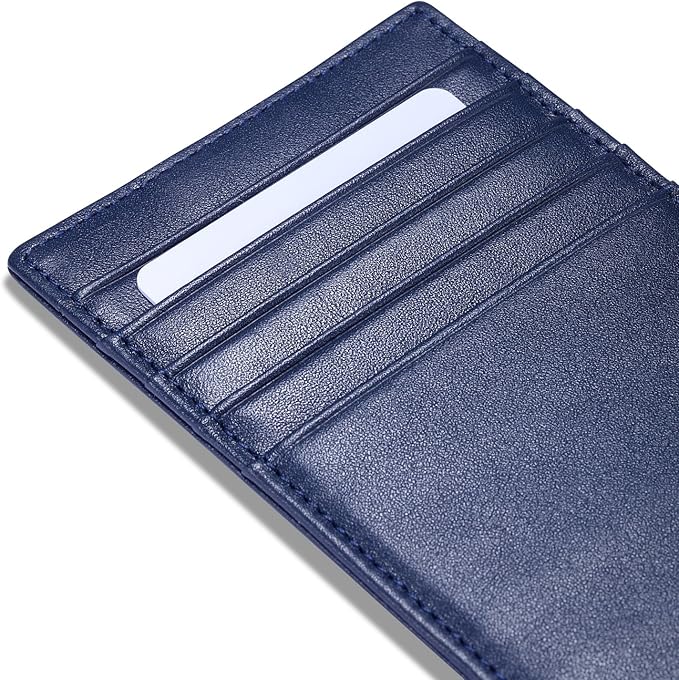 HISCOW Car Sun Visor Card Holder with Elastic Band Fastener - Italian Calfskin (Dark Blue)