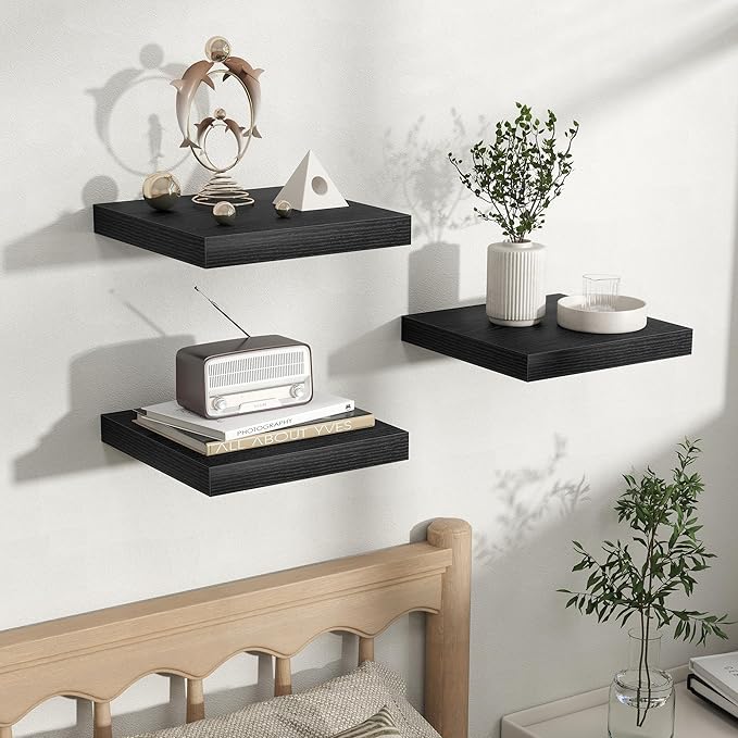 Fun Memories Floating Shelves for Wall, Rustic Wood Wall Mounted Shelves for Bathroom, Bedroom, Living Room & Kitchen, Storag