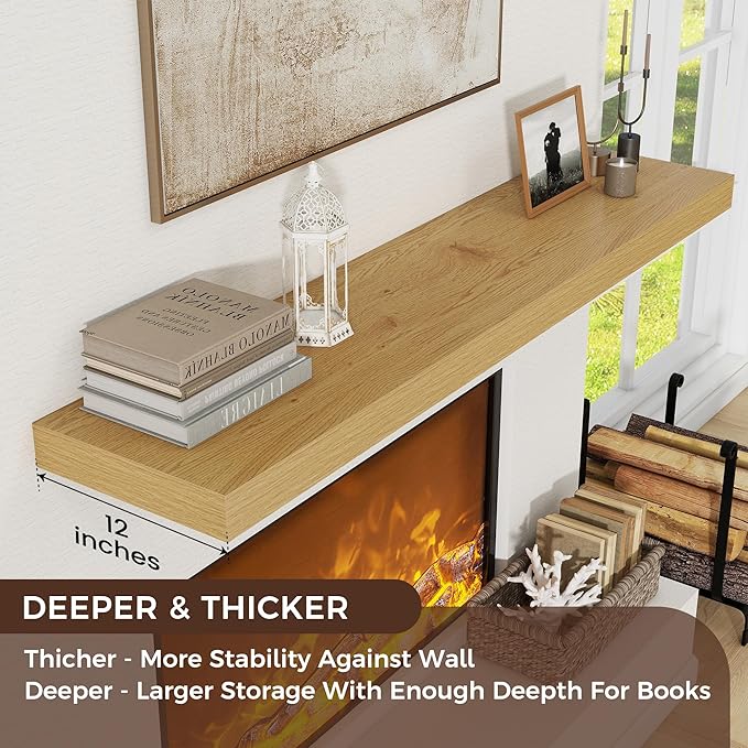 Floating Shelves for Wall, 55 Inch Wide x 12 Inch Deep Floating Shelves, Long Wood Floating Wall Shelf Shelves for Living Roo