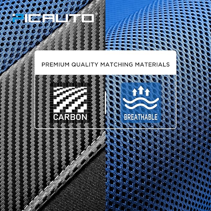 PIC AUTO Car Seat Covers - High Back Front Seat Covers, Sports Carbon Fiber Mesh Design, Universal Fit, Airbag Compatible (Bl