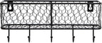 MyGift Wall Mounted Metal Entryway Mail Holder and Key Organizer Rack with 5 Hooks, Decorative Storage Basket and Hanger Hook