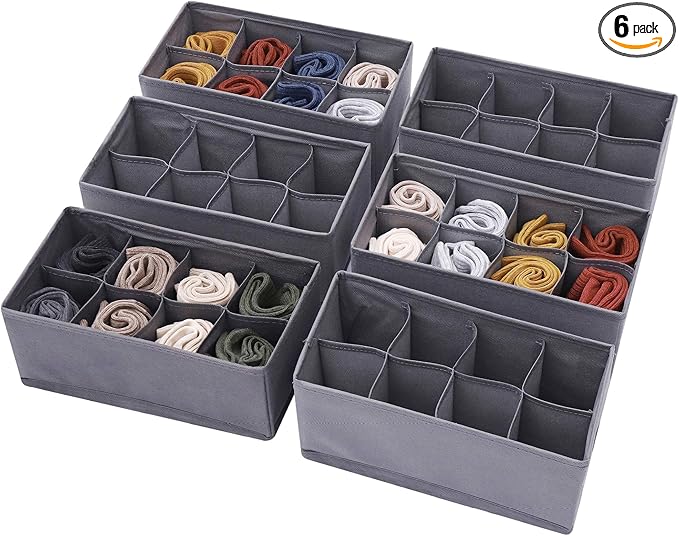DIOMMELL 6 Pack Foldable Cloth Storage Box Closet Dresser Drawer Organizer Fabric Baskets Bins Containers Divider for Clothes
