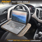 EcoNour 2 in 1 Car Steering Wheel Desk (Beige) | Steering Wheel Tray for Laptop, Eating, Drinks | Rectangular ABS Car Tray with Pen Holder & Cup Holder