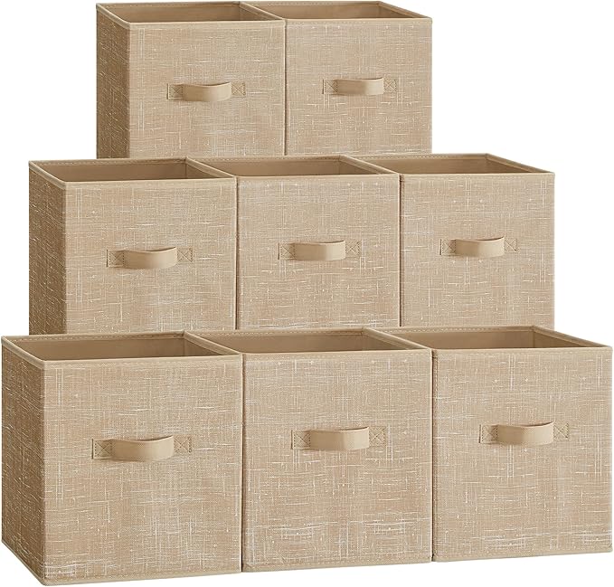 SONGMICS Storage Cubes, 10.2 x 10.2 x 11 Inches Non-Woven Fabric Bins with Double Handles, Set of 8, Closet Organizers for Sh