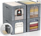 GoMaihe Clothes Storage Bin with Metal Frame: 4-Pack Stackable Closet Storage Bin with Lid & Clear Window, Sweater Boxes Stor
