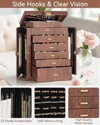 AKOZLIN 360° Rotating Jewelry Box Extra Large 6-Tier Organizer Functional Jewelry Storage Case for Women Girls Ring Necklace 
