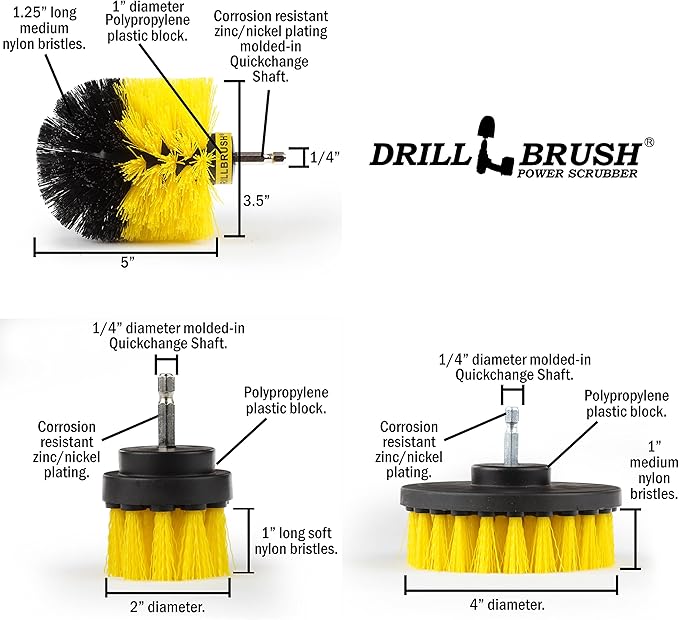 Drillbrush Drill Brush Attachment Set for Bathroom Cleaning – Power Scrubber Brush Kit for Tub, Tile, Shower, and Grout – All